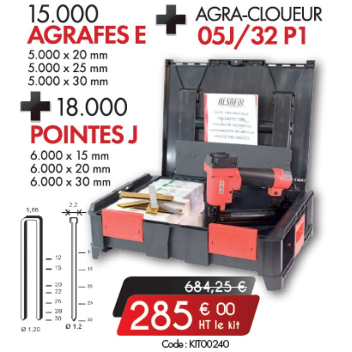 Kit Agra-Cloueur 05J/32 P1 + 15 000 agrafes E + 18 000 pointes J