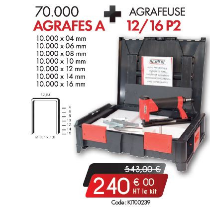 Kit Agrafeuse 12/16 P2 + 70 000 agrafes A (ou 80)