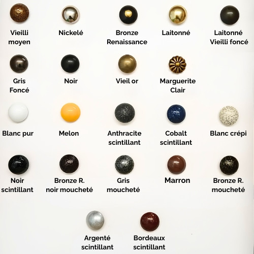 Carte échantillons de clous de tapissier