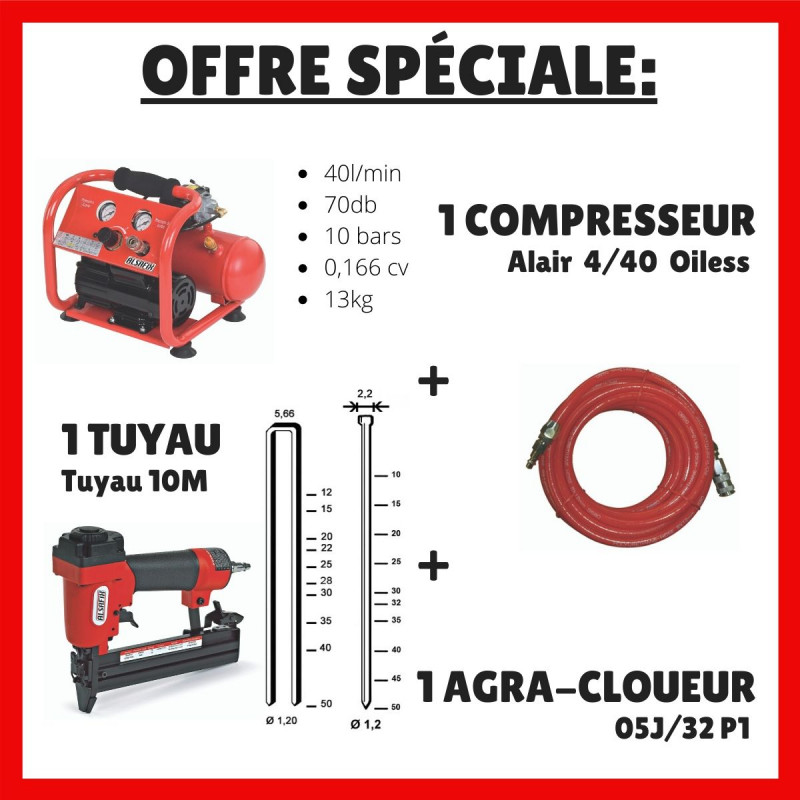 Offre spéciale - Compresseur + tuyau + agra-cloueur 05J/32P1 - Fiche technique