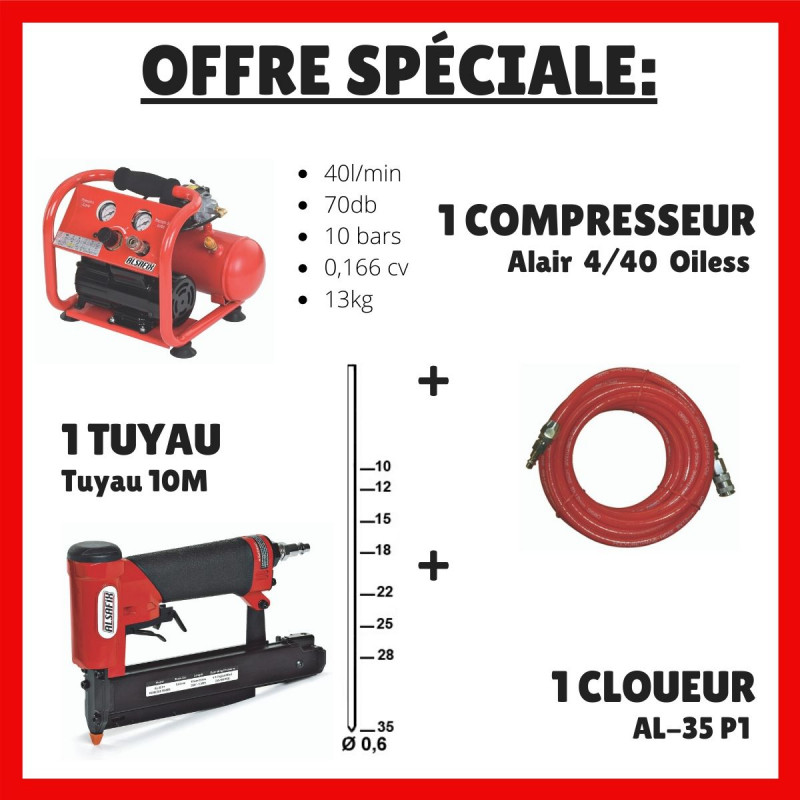 Offre spéciale - Compresseur + tuyau + cloueur AL-35 P1 - Fiche technique